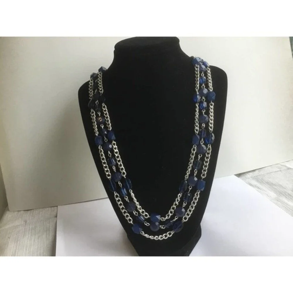 Silver Necklace With Blue Beads